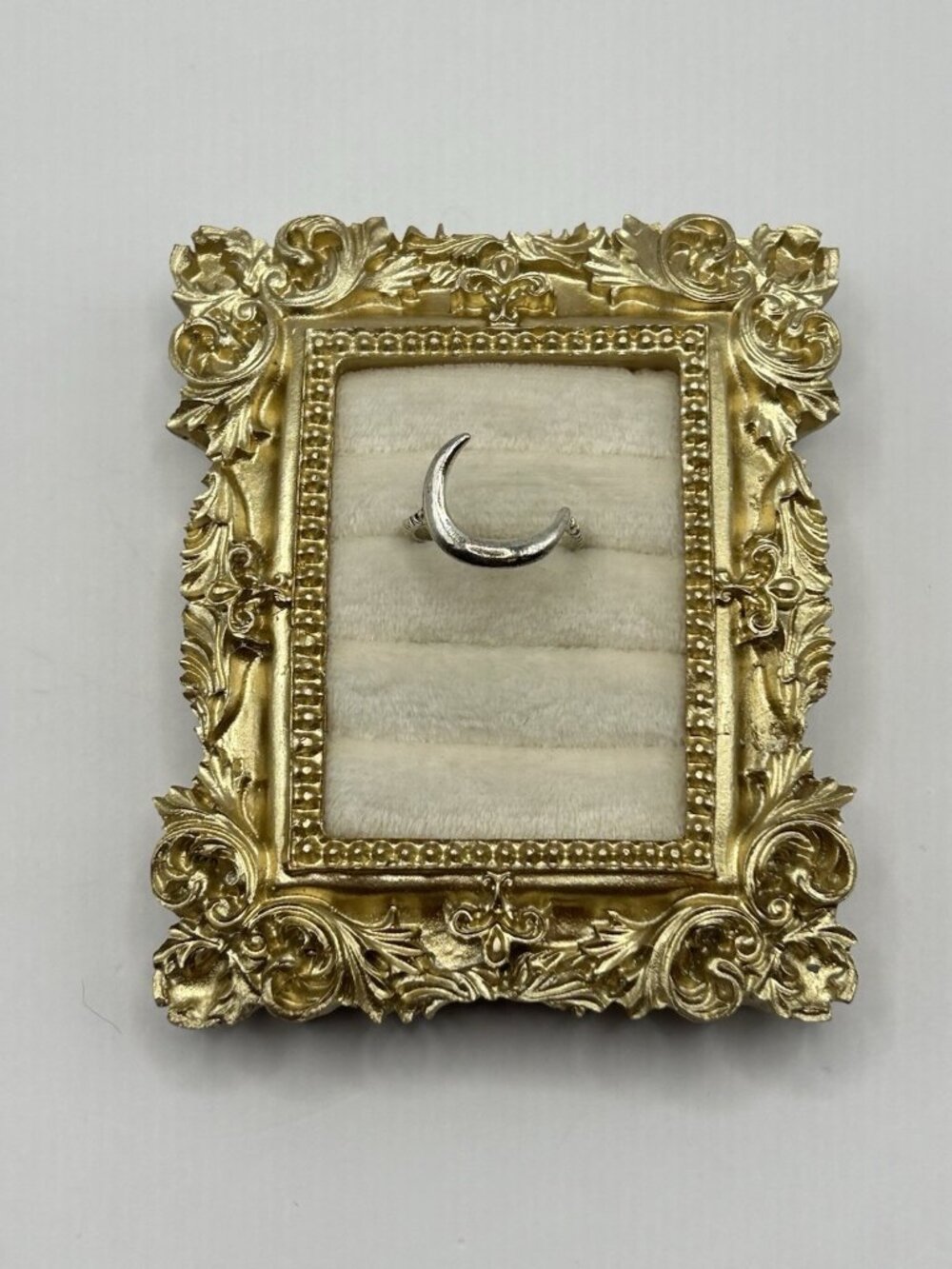 Celestial Moon Ring Silver Tone Costume Size 7.5 Space Crescent Ring Witchy Gift